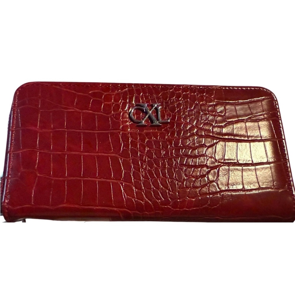 Christian Lacroix Red Croc-Embossed Leather Zip Wallet